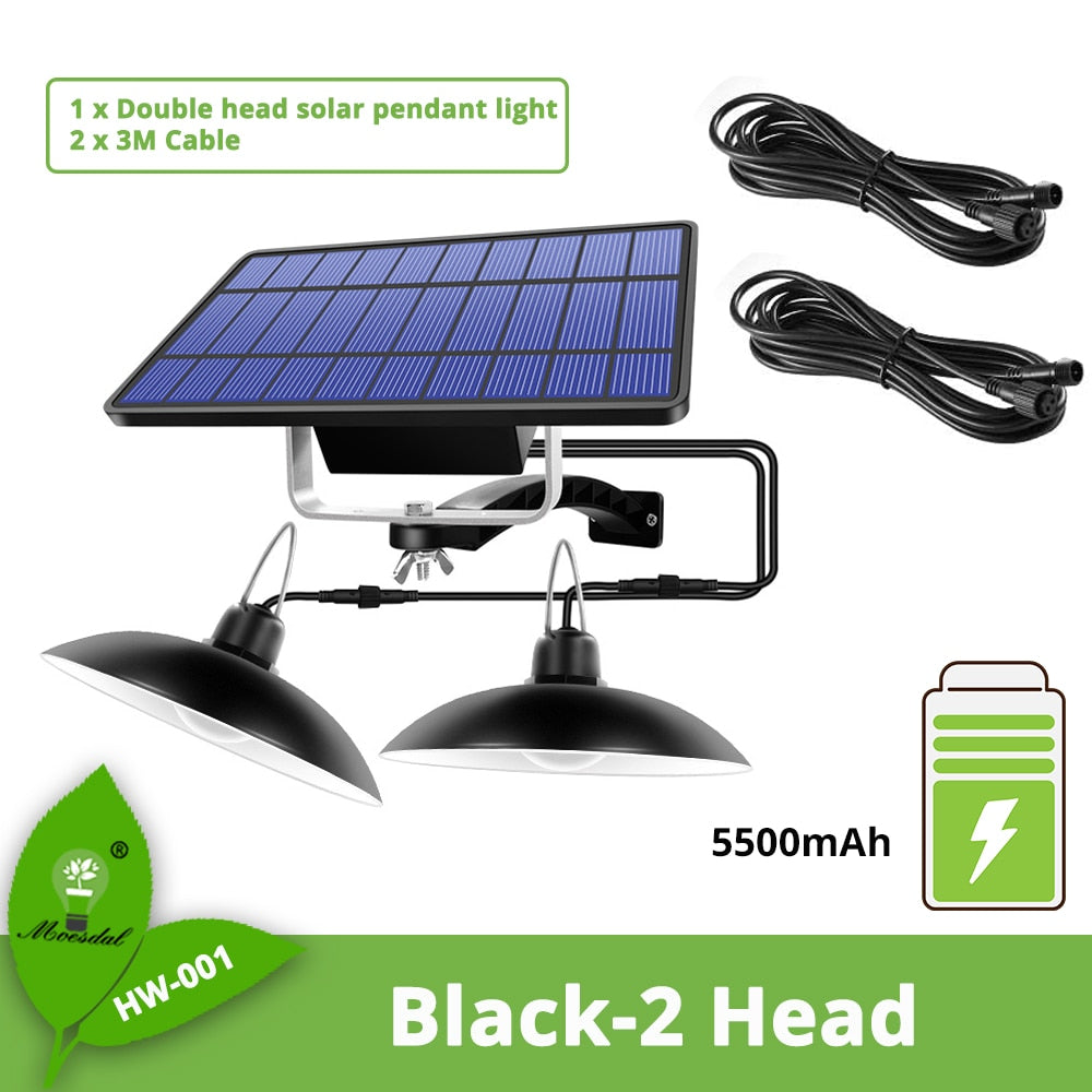 IP65 Waterproof Double Head Solar Pendant Light Outdoor Indoor Solar Lamp With Cable Suitable for courtyard, garden, indoor etc,